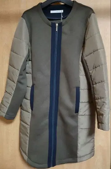 부즈루드 배색 충전솜 노카라 코트 다운 코트 다운 자켓