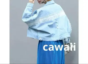 귀여운 화이트 레이스 데님 자켓 G 프리 ML