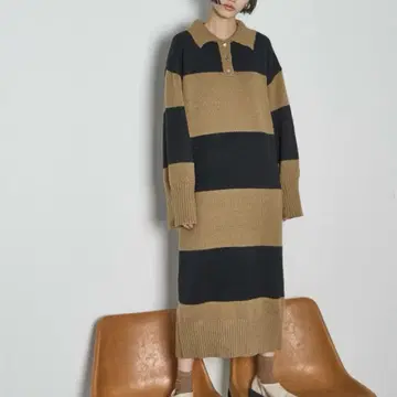 THE YOn 폴로 니트 원피스 롱 원피스 베이지