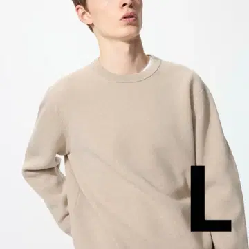 미사용 새상품 유니클로 워셔블 밀라노 리브 크루넥 스웨터 베이지 L