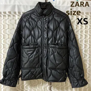 ZARA 자라 인조 가죽 광택감 퀼팅 자켓 블루종