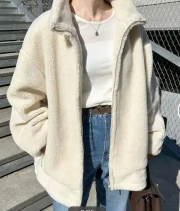 SLOBEIENA 울 혼방 보아 스탠드 코쿤 블루종 내추럴 38