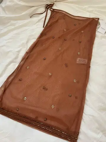 택 포함 새상품 FRAMeWORK 비쥬 자수 튤 랩스커트