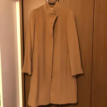 자유구 스탠드 카라 울 캐시미어 롱 코트 카멜색 사이즈 40