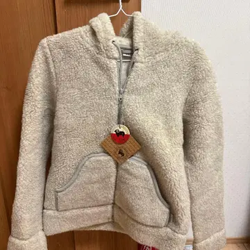 후드 부착 플리스 자켓 크림색 택 포함 새상품