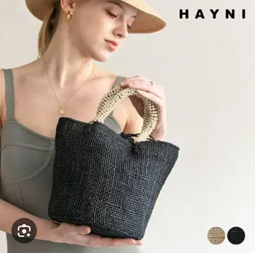 HAYNI 펄 핸들 아바카 시스루 짜임 바스켓백 블랙