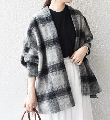 쉽스 이탈리아 체크 숏 겉옷 그레이 가디건
