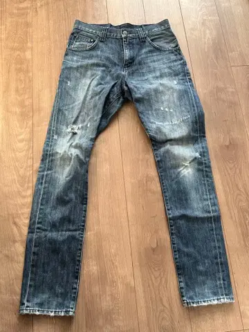 데미지 가공 다크 블루 슬림핏 청바지 30인치