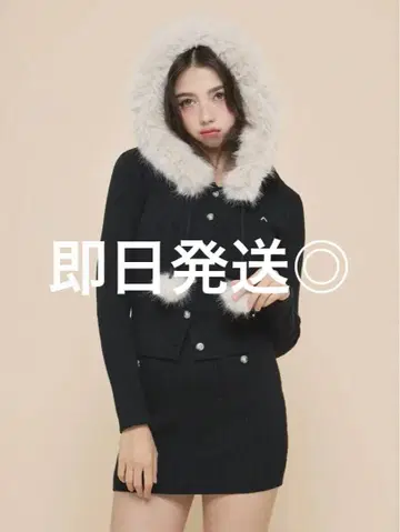 andmary Reo fur knit set up black