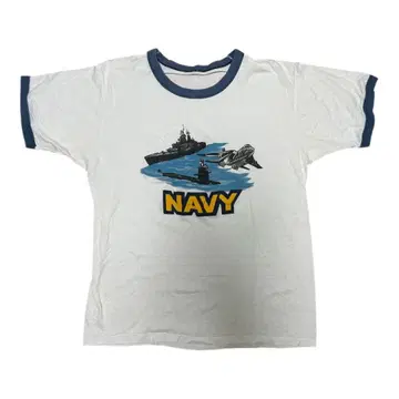 US제 구제 의류 NAVY 링거 T셔츠 함선 디자인