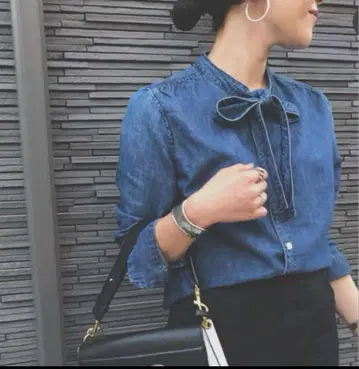 YONFA 데님 리본 블라우스 프리 사이즈