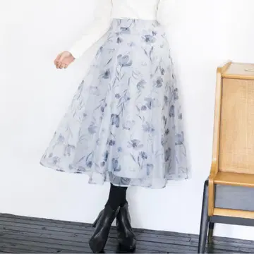 플라워 플레어 스커트 블루