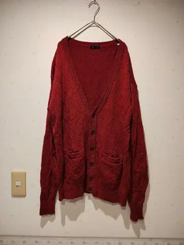 빈티지 쇼와 레트로 울 가디건 버건디