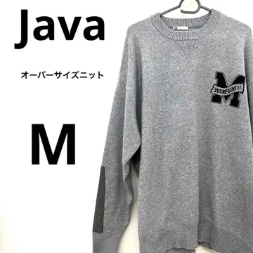 Java 빅 실루엣 그레이 로고 자수 긴팔 니트 M 엘보 패치