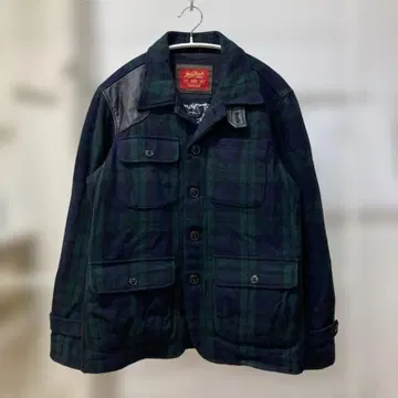 울 리치 가죽 절개 울 체크 자켓 M