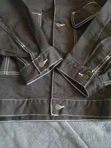 GU 블랙 G 데님 재킷 셋업 오버사이즈 화이트 스티치 디자인 남성용 L