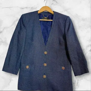 새상품급 Leilian 테일러드 자켓 골드 버튼 네이비 하운드투스 L