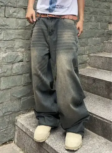 당일 발송 새상품 배기 데님 Y2K 다크 그레이 와이드 레그 데님