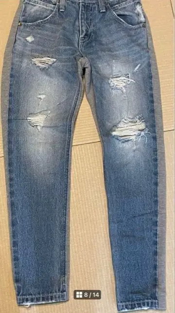 데미지 데님 스웨트 팬츠