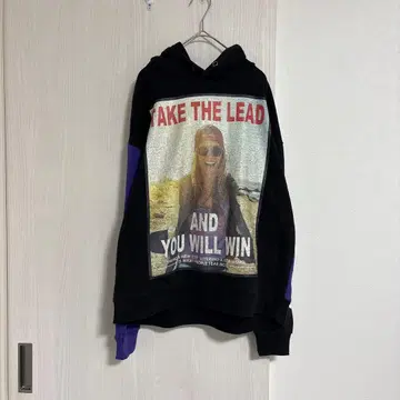 그래픽 프린트 후드티 블랙 퍼플 빈티지