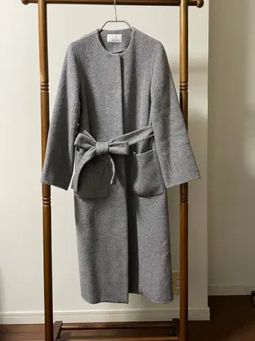 울 캐시미어 리버 허리 벨트 코트