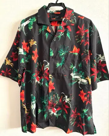 하와이안 셔츠 M 블랙 베이스 꽃무늬