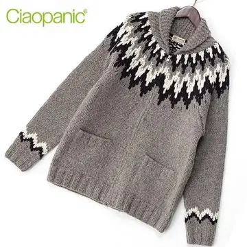 새상품 L 차오패닉 노르딕 무늬 울 100% 코위찬 가디건