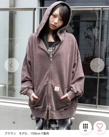 WEGO 워커즈 지퍼 후드티 브라운