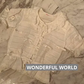 원더풀 월드 반팔 리본 프릴 오버 블라우스