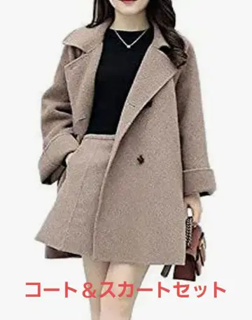 코트 스커트 베이지 2세트 한국 스타일 체스터 코트 셋업