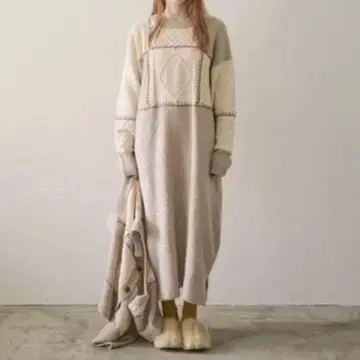 크리스프 패치워크 니트 원피스
