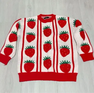 딸기 무늬 니트 스웨터 긴팔