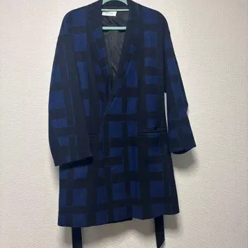 앙루트 en route 네이비 체크 무늬 롱 코트