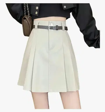 플리츠 스커트 벨트 타이트 스커트 가죽풍 미니 스커트