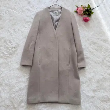 나노 유니버스 라이트 베이지 롱 코트 사이즈 36 노카라 코트