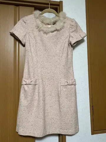 핑크 프릴 옷깃 무릎 기장 원피스 사이즈 2 레스트로즈