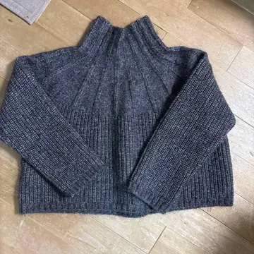 IENA 그레이 하이넥 리브 니트 스웨터 라메 믹스