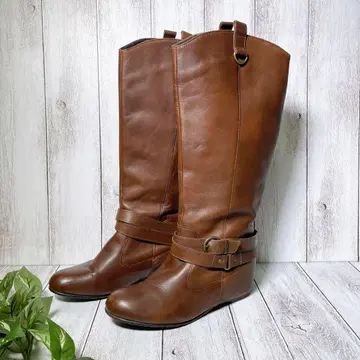 천연 가죽 가죽 부츠 롱 부츠 L 브라운 승마풍 벨트 포함 여성용