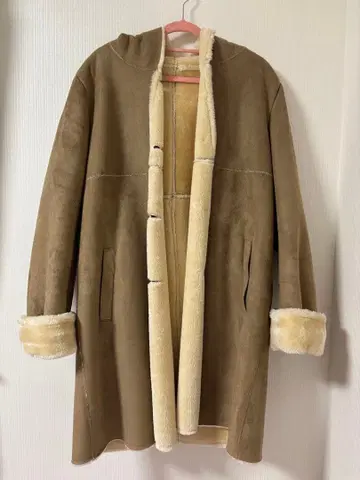 베이지 후드 부착 코트 M 사이즈