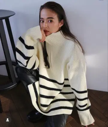 trunc88 half zip border knit pullover