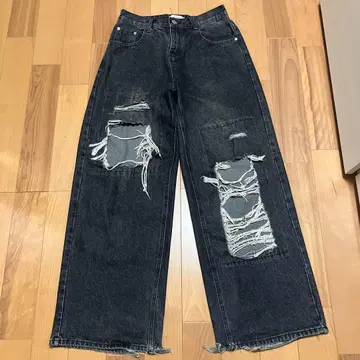 배기 데님 팬츠 블랙