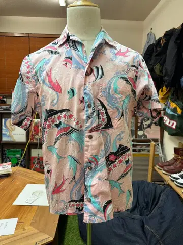 80S 빈티지 파타로하 알로하 셔츠 하와이안 셔츠 올 패턴 머메이드