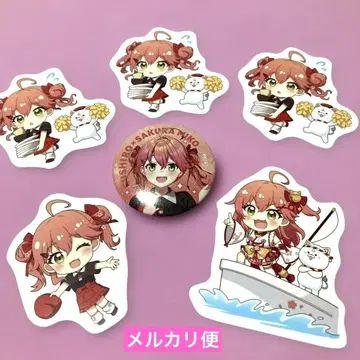 스시로 x 사쿠라미코 콜라보 한정판 캔뱃지 1종 1개 + 피크 3종 5개