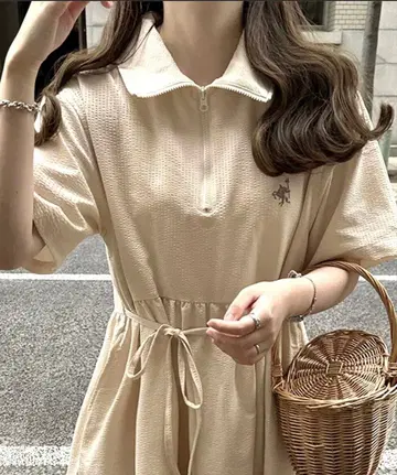 classicalelf 아이보리 폴로 셔츠 스타일 롱 원피스