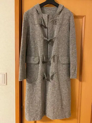 듀오 본 쿨 그레이 후드 부착 더플 코트