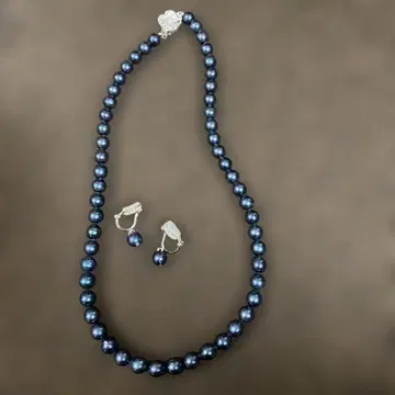 다크 블루 펄 목걸이 귀걸이 세트