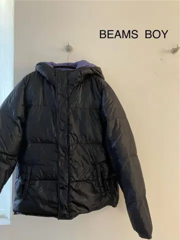 BEAMS BOY 후드 부착 다운 자켓 블랙