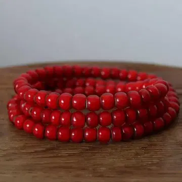 화이트하트 올드 비즈 앤티크 비즈 8mm 정도 한 줄 진한 빨간색