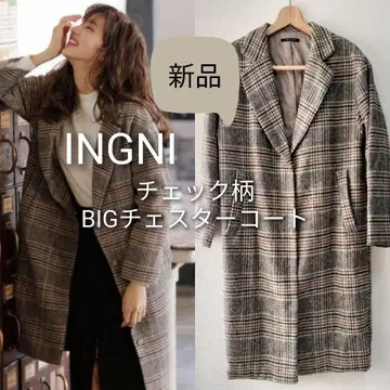 [ 새상품 ] INGNI 체크 무늬 BIG 체스터 코트 롱 코트 M