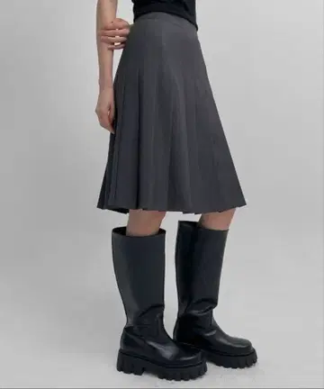 BLACK UP 플리츠 미디 스커트 그레이 플리츠 스커트